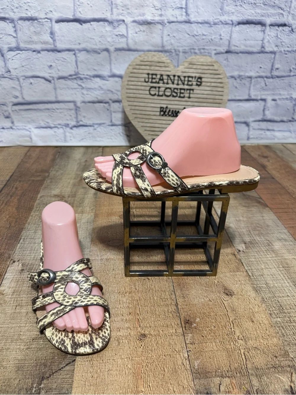 Coach Kennedy Flat Animal Snake Print Natural Sandals Women's Size US 9 B